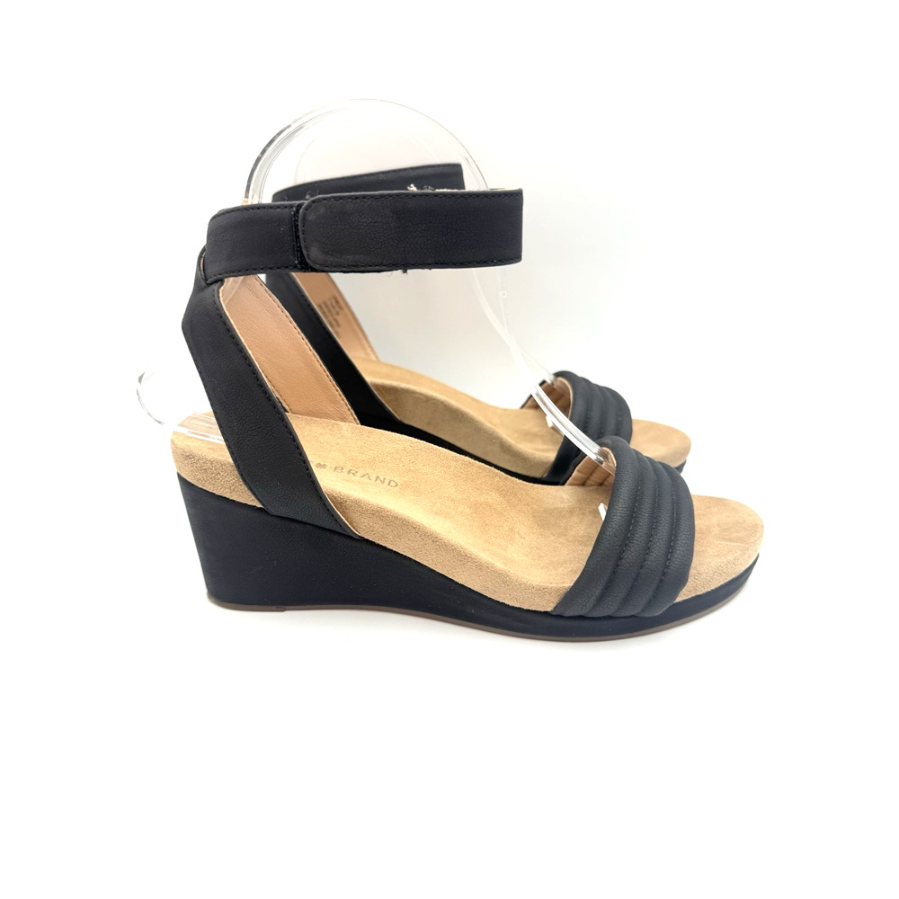 Lucky Brand Womens Kellio Sandal Size Taupe Leather Wedge Heel Ankle Strap 7.5 - Picture 2 of 6